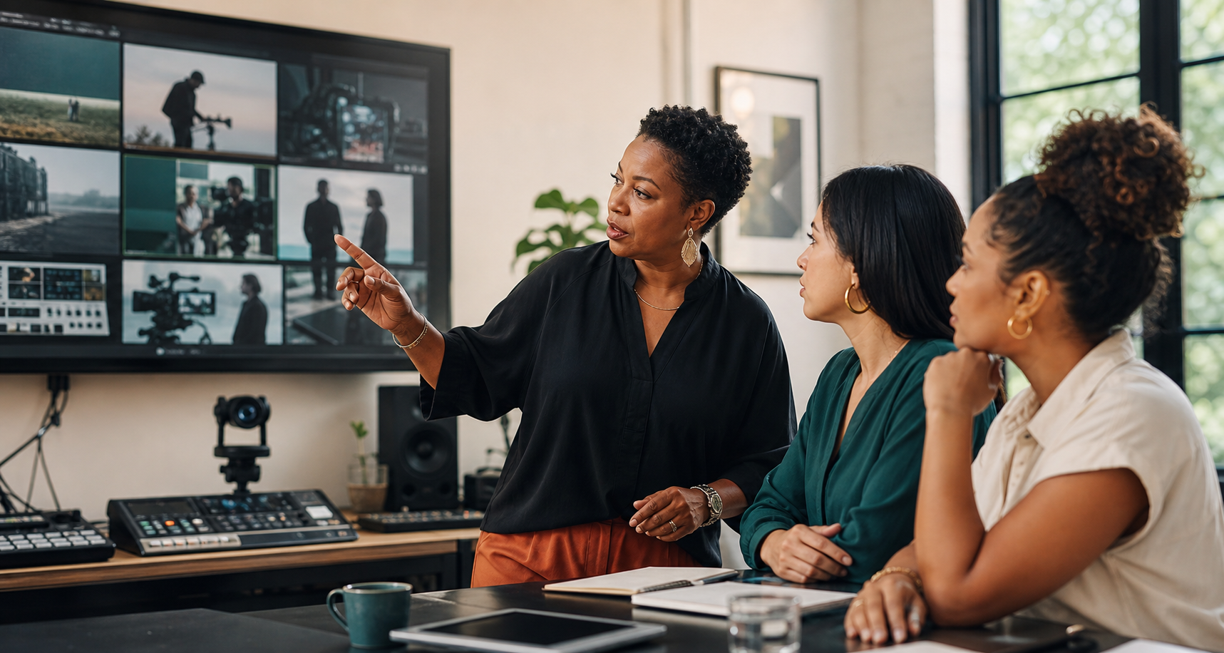 A creative media team collaborating around a production workflow